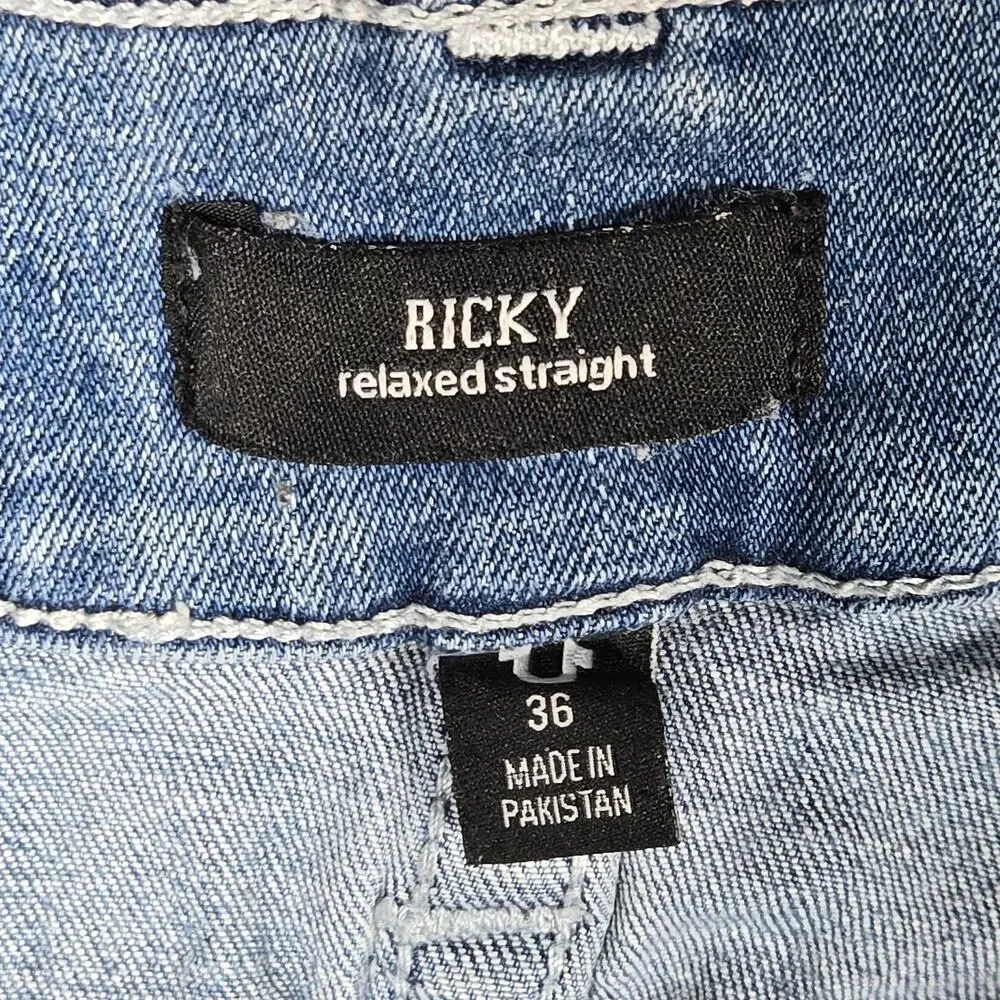 True Religion Ricky Relaxed Straight Jeans Mens 36x33 Light Wash Blue Denim